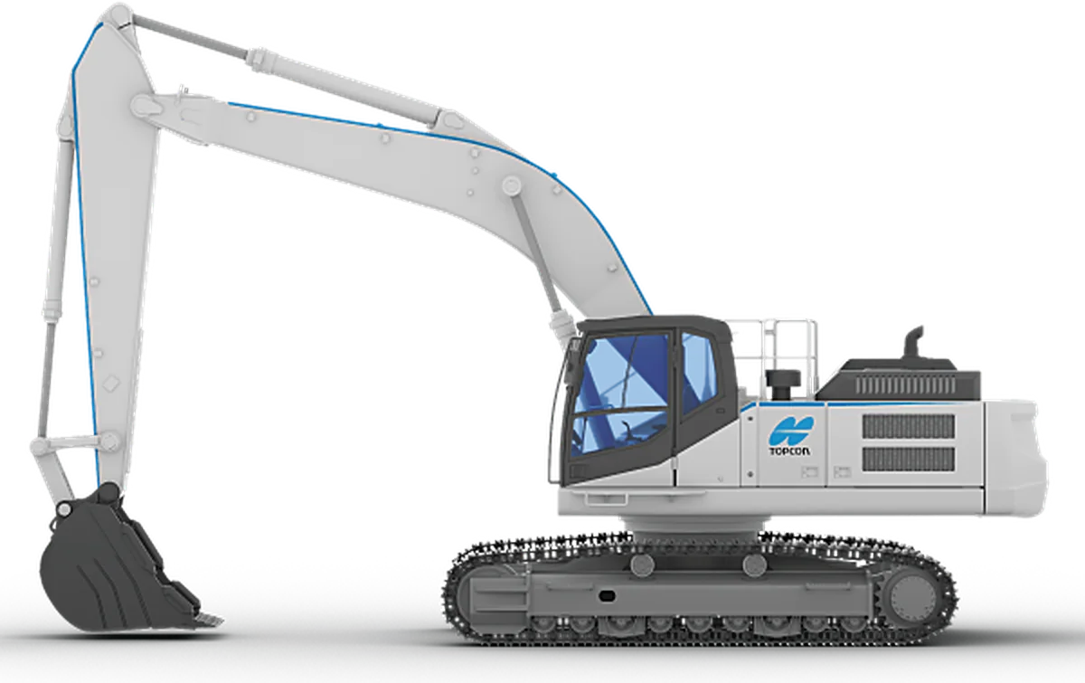 Excavadora con los puntos de montaje del sistema