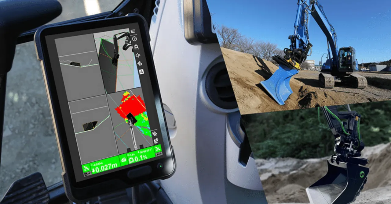 Pantalla de control de maquinaria Topcon en una excavadora con rototilt
